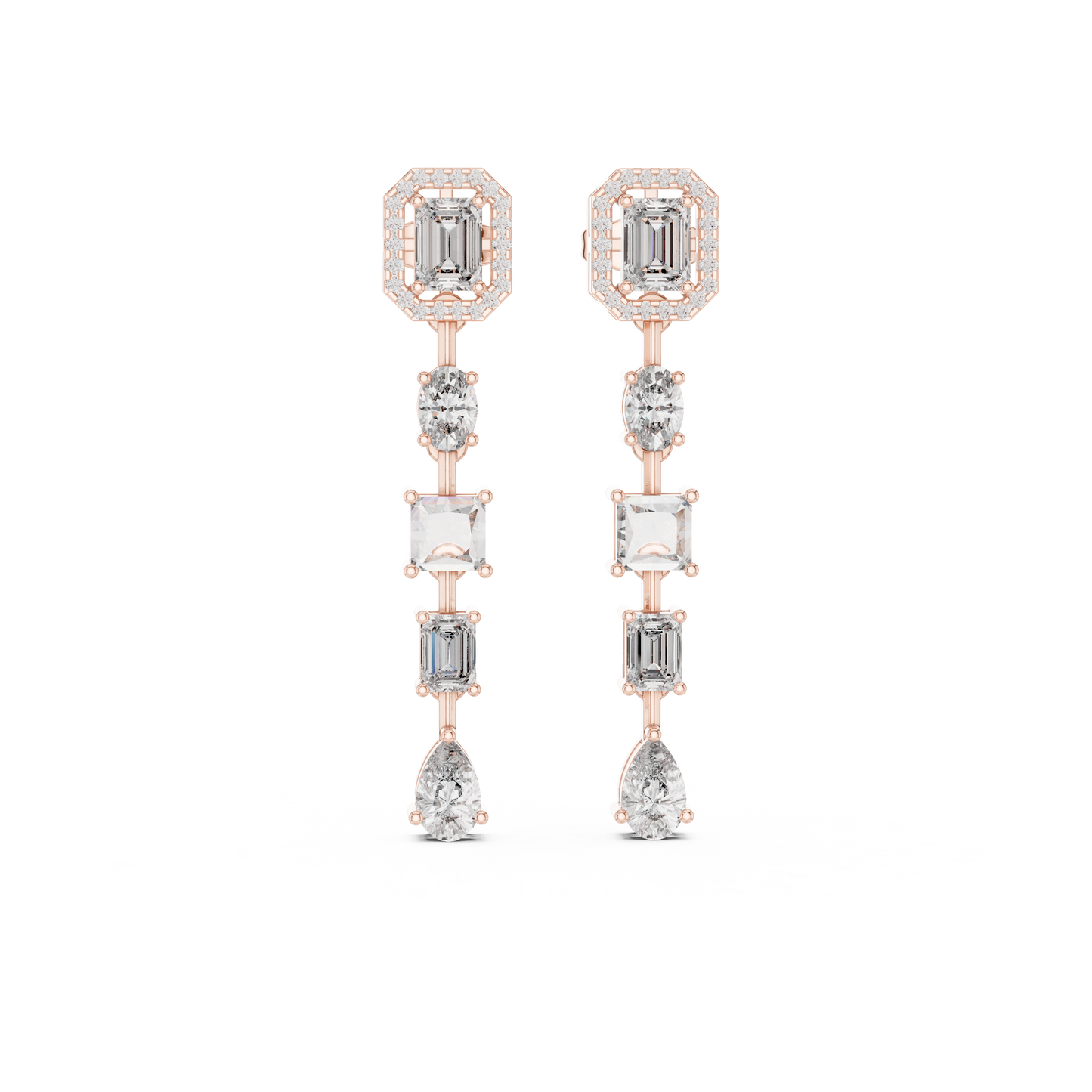 3.10ctw Mixed Shape Multi Diamond Linear Drop Earrings - Yellow Gold