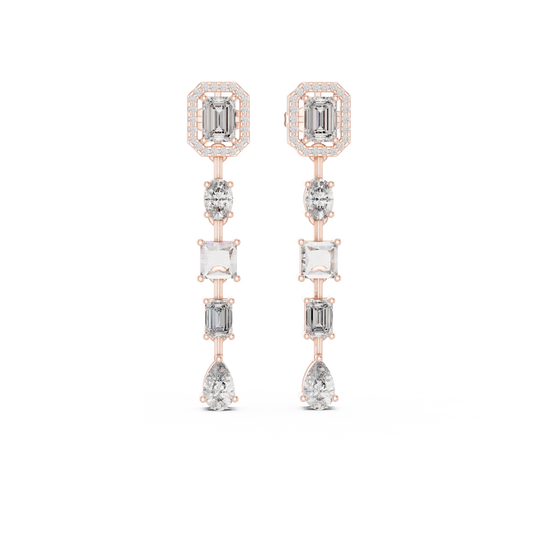 3.10 Carat Mixed Shape Multi Diamond Linear Drop Earrings - Yellow Gold
