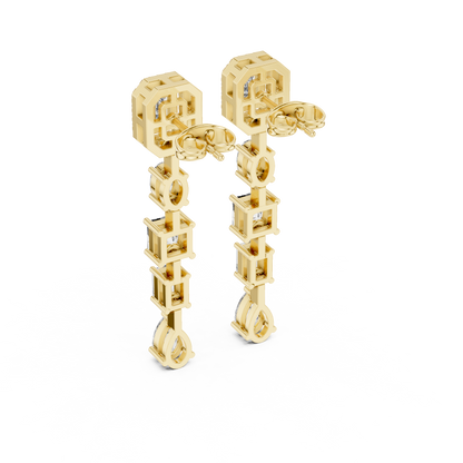3.10ctw Mixed Shape Multi Diamond Linear Drop Earrings - Yellow Gold