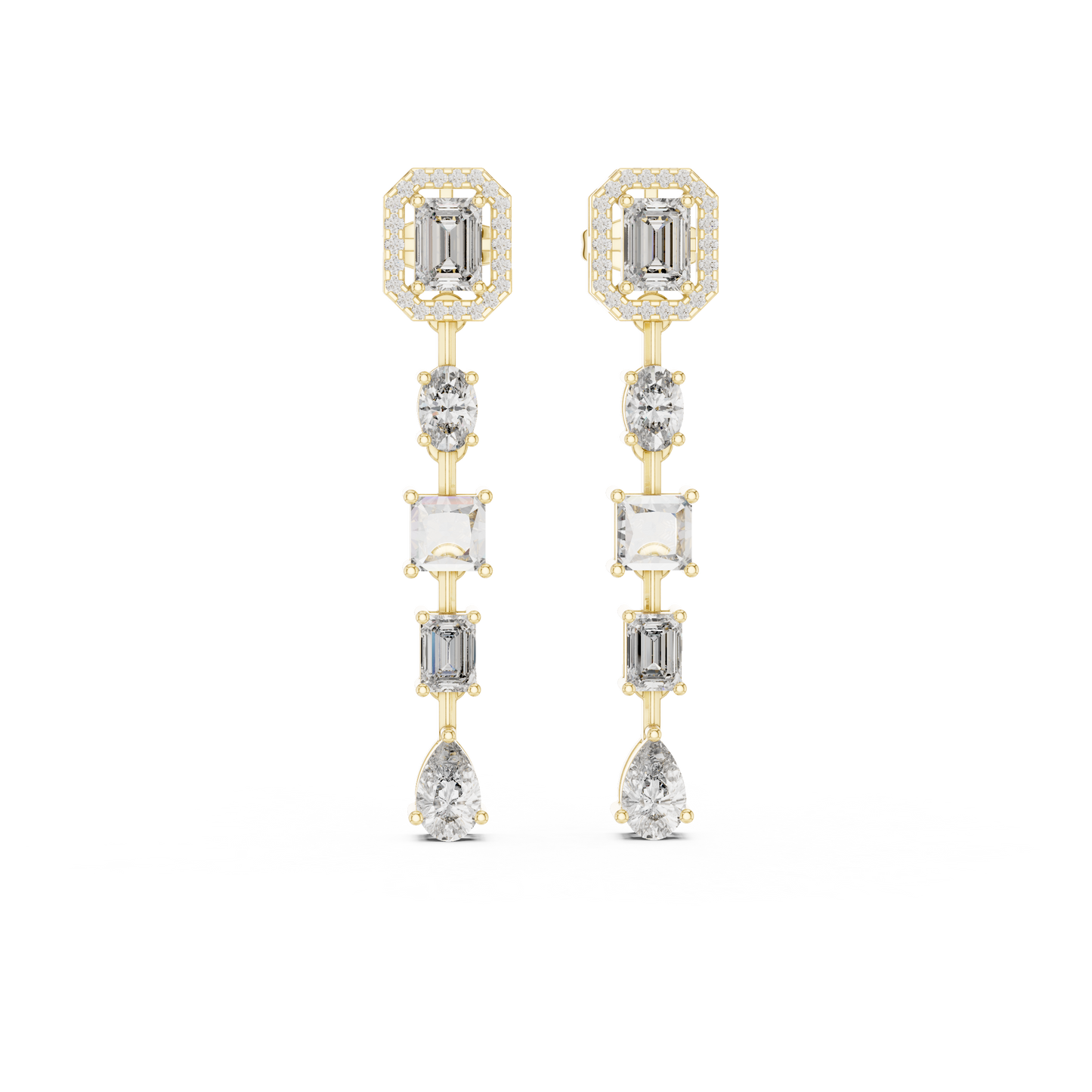 3.10ctw Mixed Shape Multi Diamond Linear Drop Earrings - Yellow Gold
