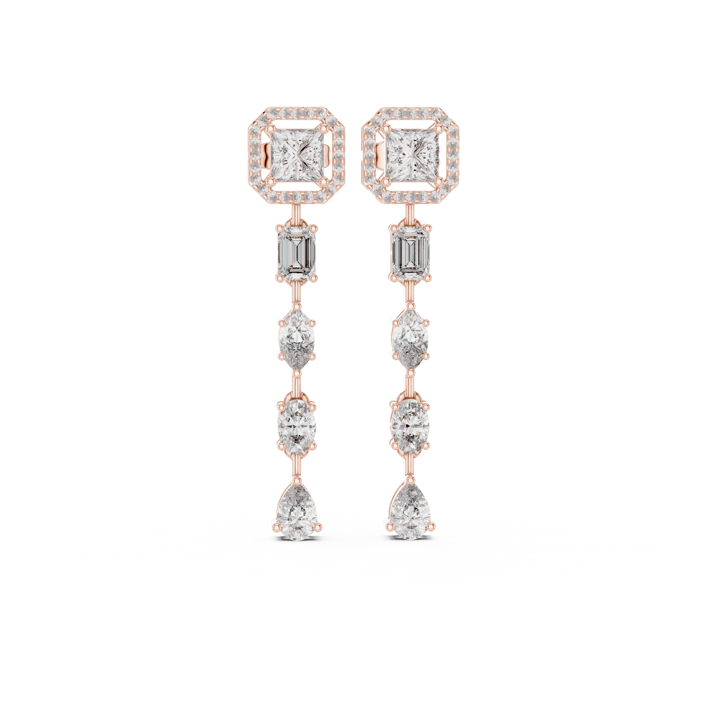 2.81ctw Mixed Shape Multi Diamond Linear Drop Earrings - Yellow Gold