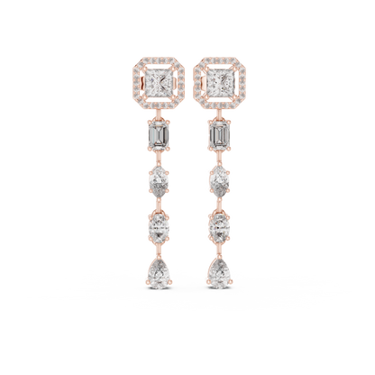 2.81ctw Mixed Shape Multi Diamond Linear Drop Earrings - Yellow Gold