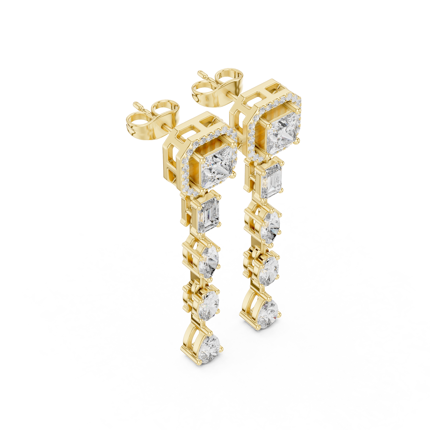 2.81ctw Mixed Shape Multi Diamond Linear Drop Earrings - Yellow Gold