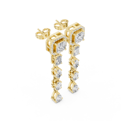 2.81ctw Mixed Shape Multi Diamond Linear Drop Earrings - Yellow Gold