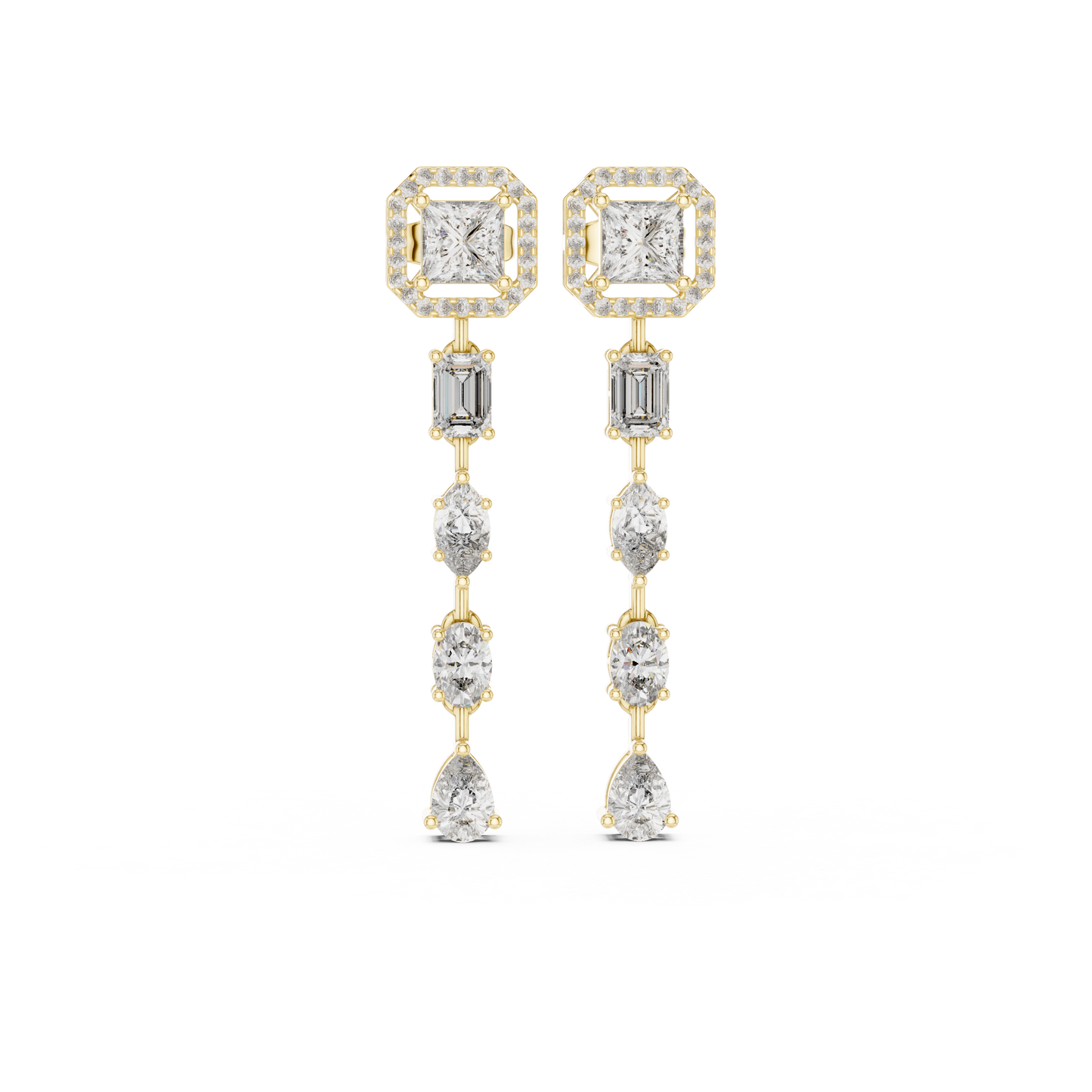 2.81ctw Mixed Shape Multi Diamond Linear Drop Earrings - Yellow Gold