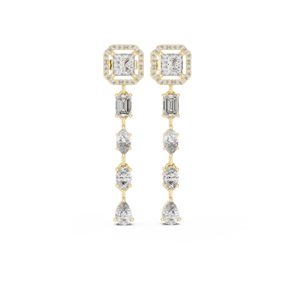 2.81ctw Mixed Shape Multi Diamond Linear Drop Earrings - Yellow Gold