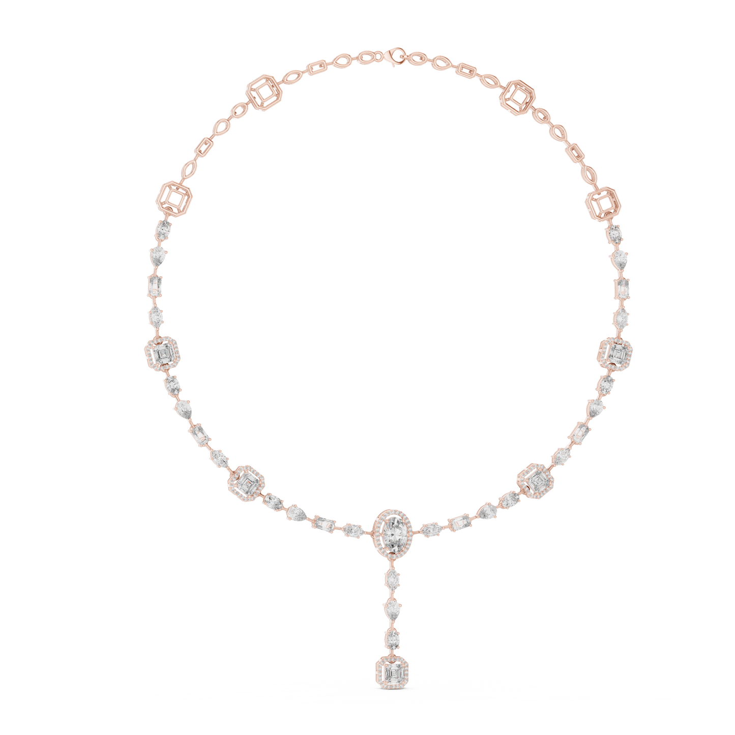 Yellow Gold Multi-Cut Diamond Halo Y-Necklace - 12.06ctw