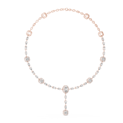 Yellow Gold Multi-Cut Diamond Halo Y-Necklace - 12.06ctw