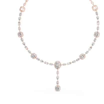 Yellow Gold Multi-Cut Diamond Halo Y-Necklace - 12.06ctw