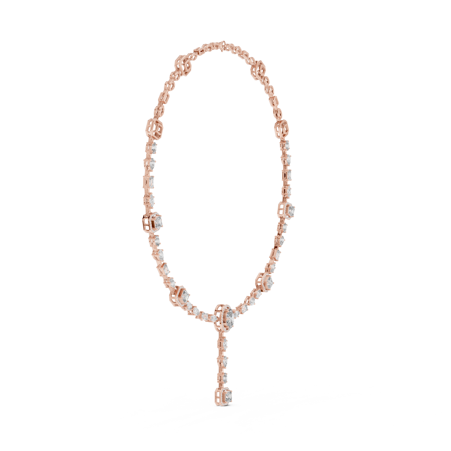 Yellow Gold Multi-Cut Diamond Halo Y-Necklace - 12.06ctw