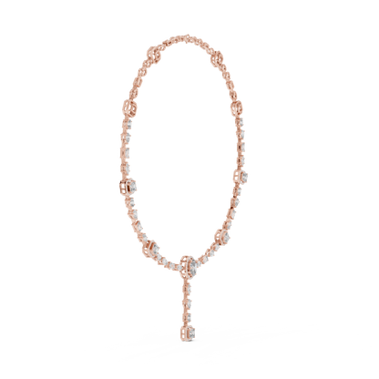 Yellow Gold Multi-Cut Diamond Halo Y-Necklace - 12.06ctw