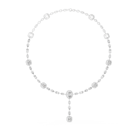 Yellow Gold Multi-Cut Diamond Halo Y-Necklace - 12.06ctw
