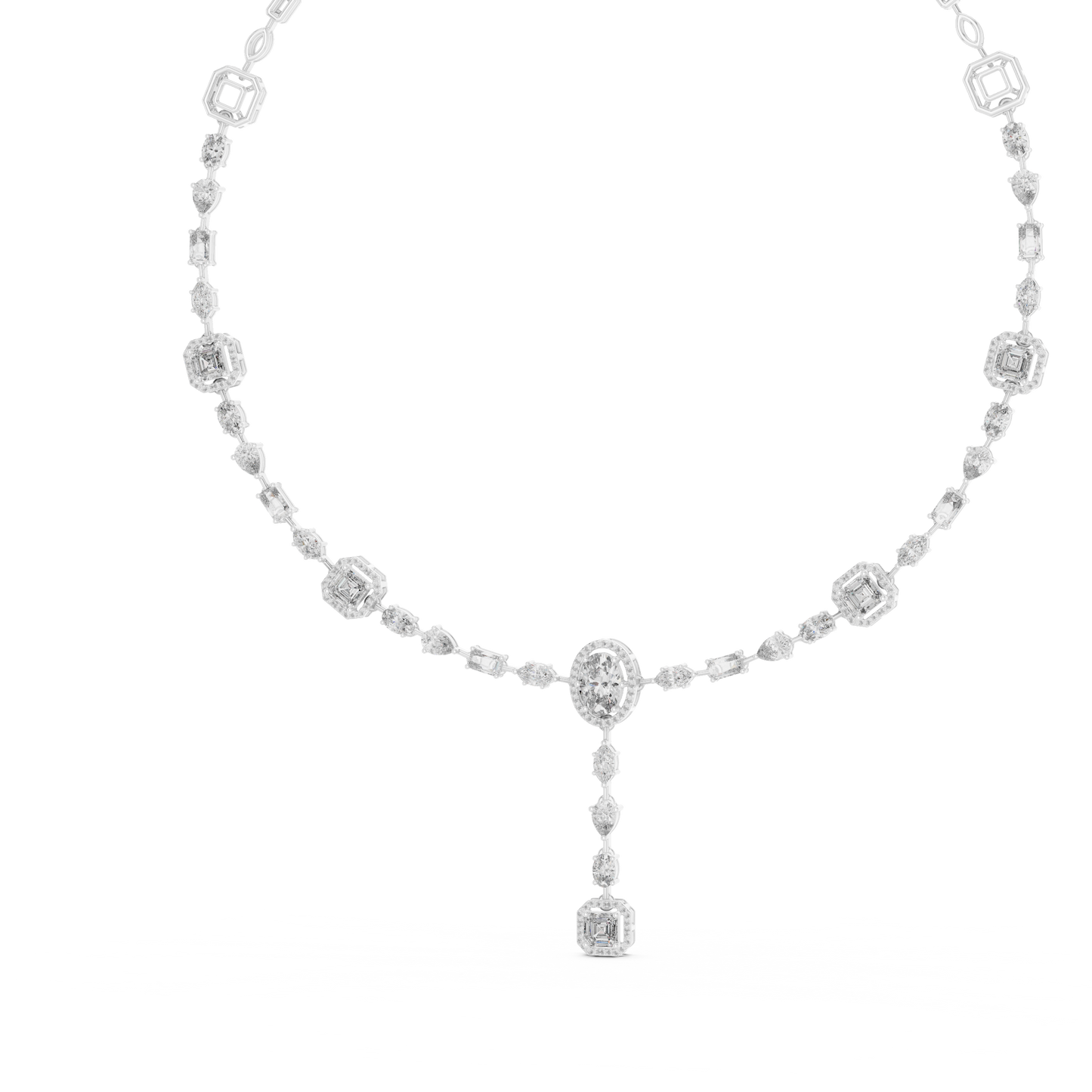 Yellow Gold Multi-Cut Diamond Halo Y-Necklace - 12.06ctw