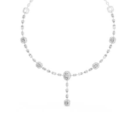Yellow Gold Multi-Cut Diamond Halo Y-Necklace - 12.06ctw