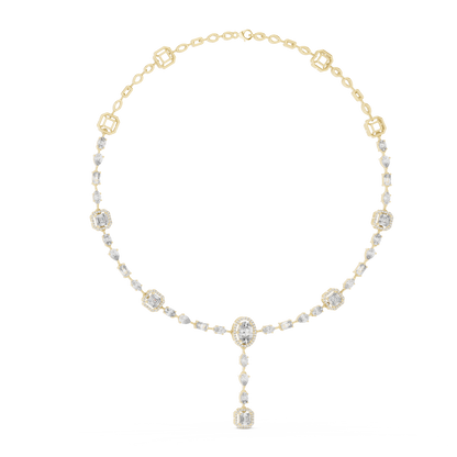 Yellow Gold Multi-Cut Diamond Halo Y-Necklace - 12.06ctw