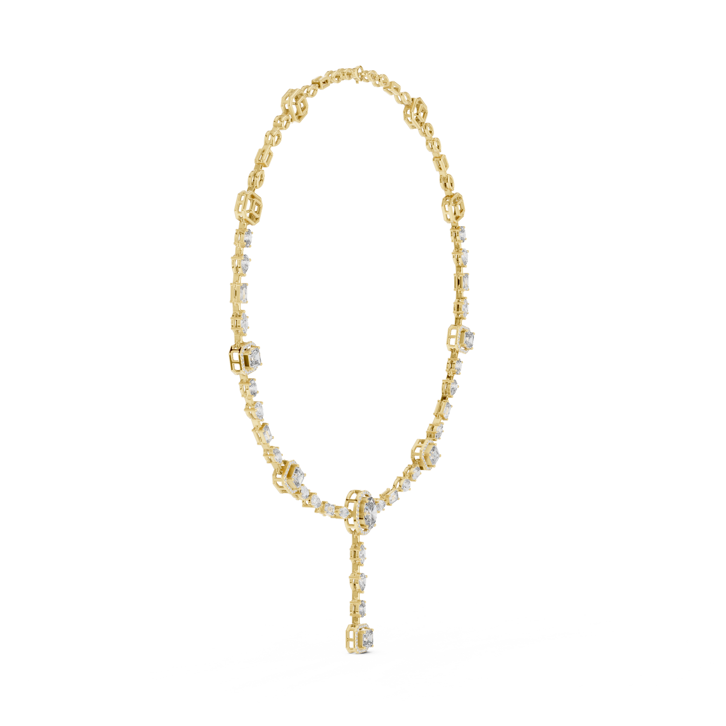 Yellow Gold Multi-Cut Diamond Halo Y-Necklace - 12.06ctw