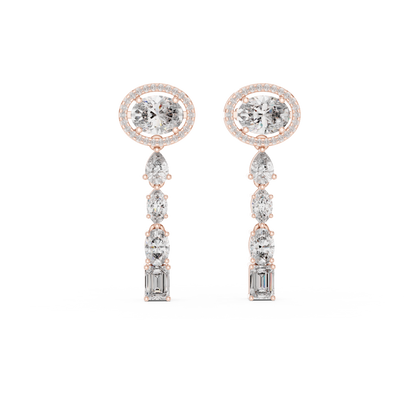 3.34ctw Mixed Shape Multi Diamond Linear Drop Earrings - Yellow Gold