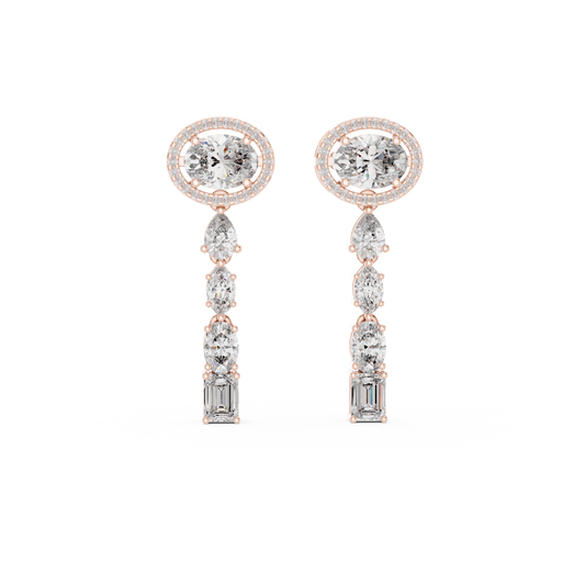 3.34 Carat Mixed Shape Multi Diamond Linear Drop Earrings - Yellow Gold