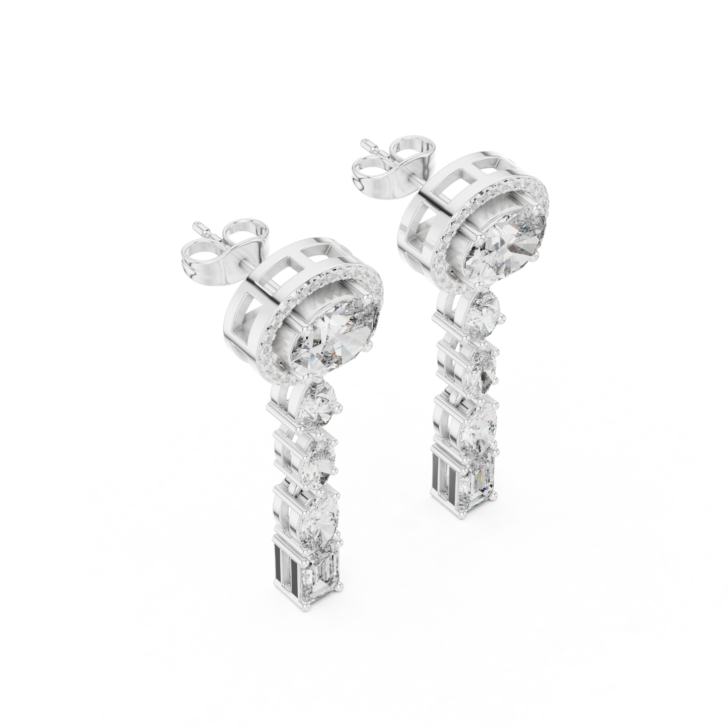 3.34ctw Mixed Shape Multi Diamond Linear Drop Earrings - Yellow Gold