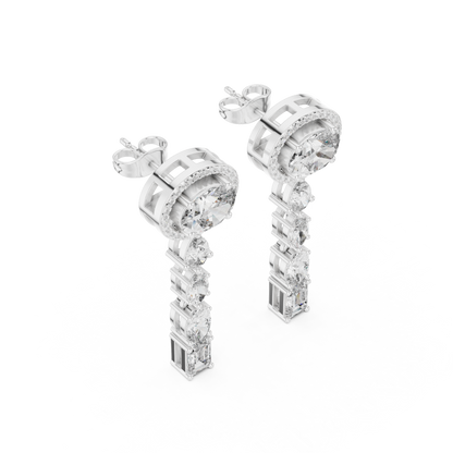 3.34ctw Mixed Shape Multi Diamond Linear Drop Earrings - Yellow Gold