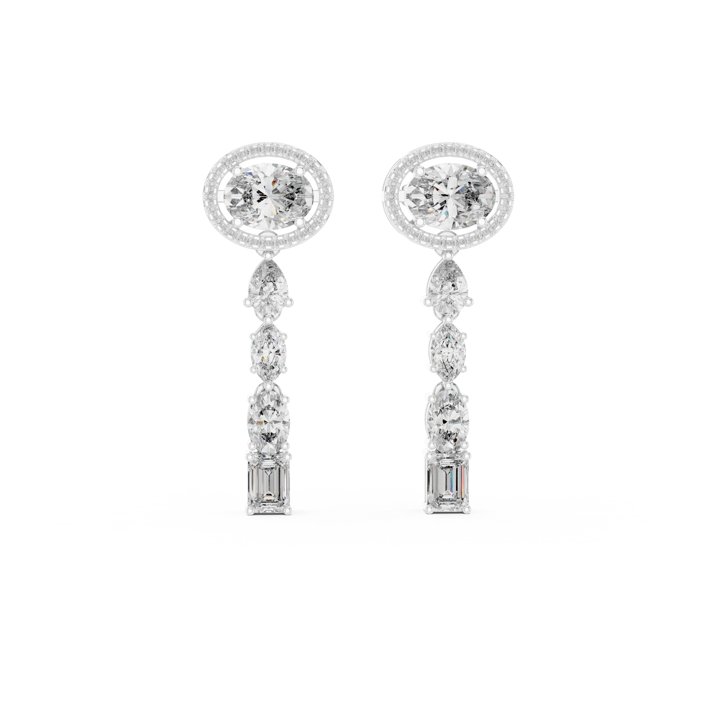 3.34ctw Mixed Shape Multi Diamond Linear Drop Earrings - Yellow Gold