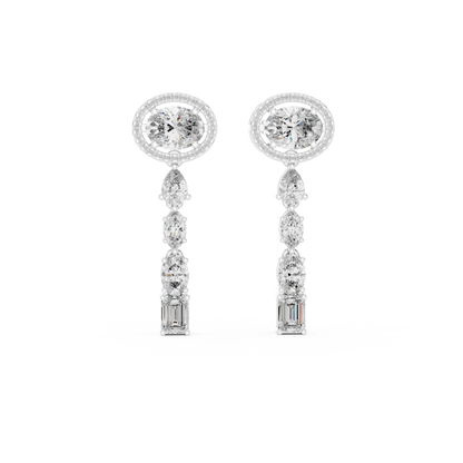 3.34ctw Mixed Shape Multi Diamond Linear Drop Earrings - Yellow Gold