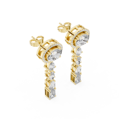 3.34ctw Mixed Shape Multi Diamond Linear Drop Earrings - Yellow Gold