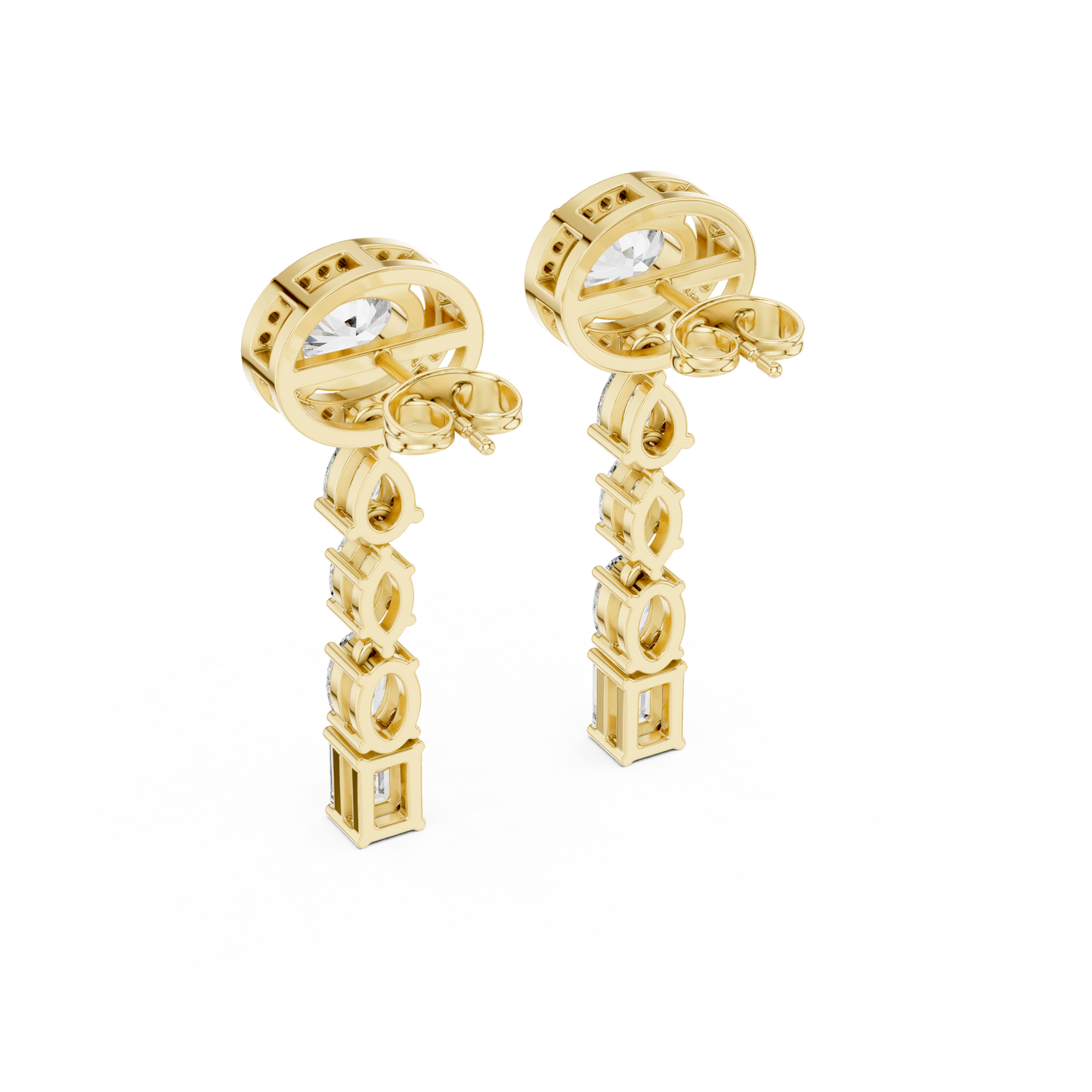 3.34ctw Mixed Shape Multi Diamond Linear Drop Earrings - Yellow Gold