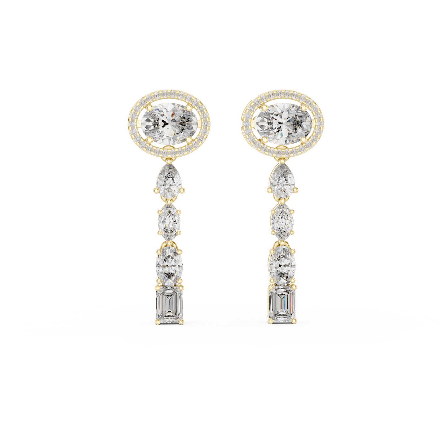 3.34ctw Mixed Shape Multi Diamond Linear Drop Earrings - Yellow Gold