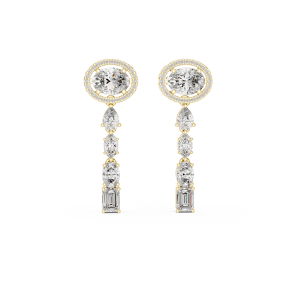 3.34ctw Mixed Shape Multi Diamond Linear Drop Earrings - Yellow Gold
