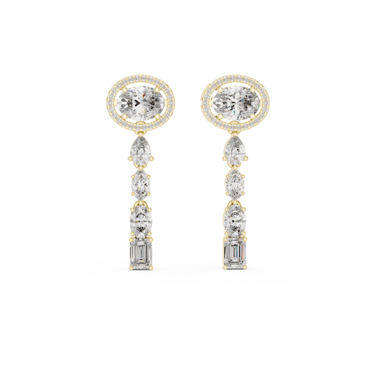 3.34 Carat Mixed Shape Multi Diamond Linear Drop Earrings - Yellow Gold