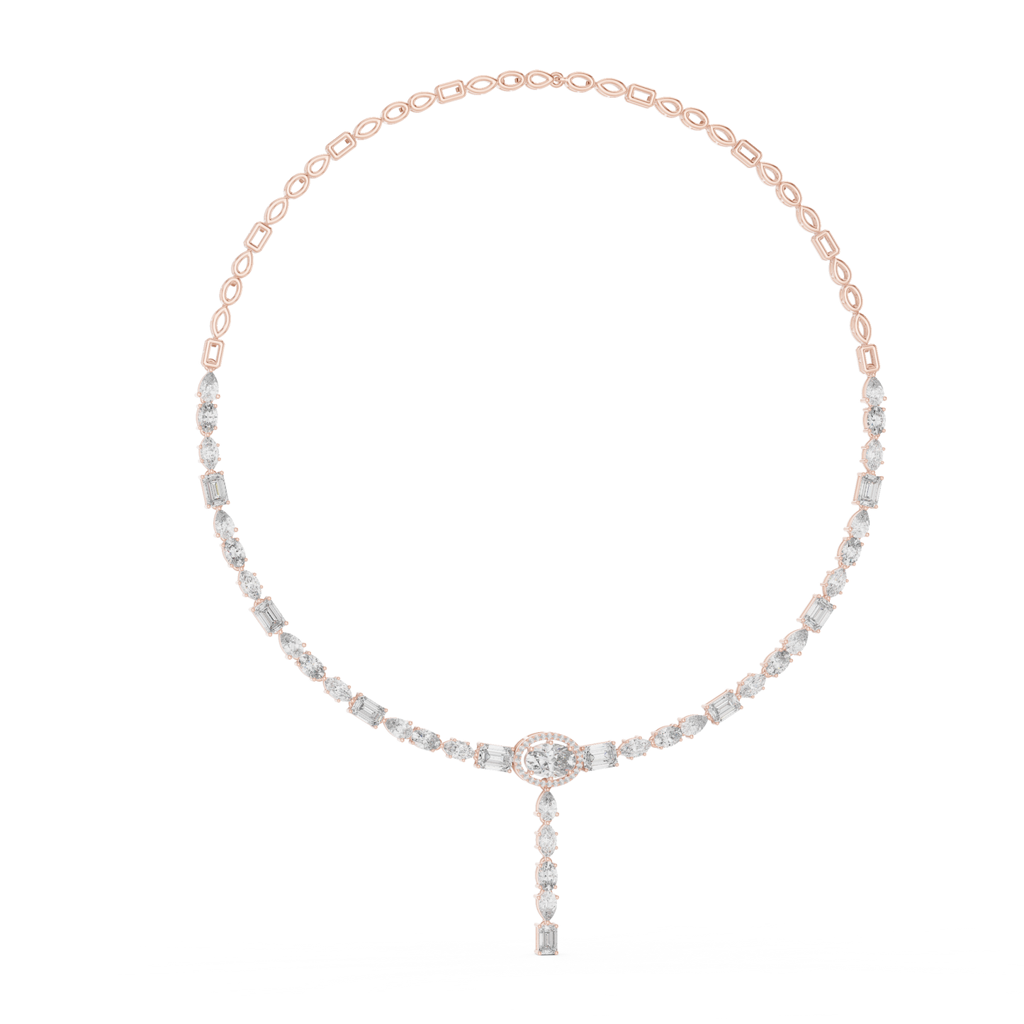 14.27ctw Solid Gold Multi-Cut Diamond Tennis Y-Necklace with Oval Halo
