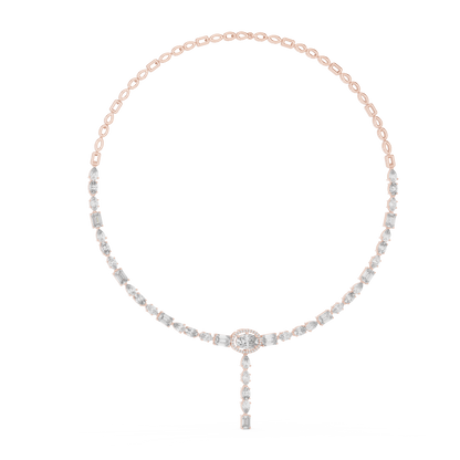 14.27ctw Solid Gold Multi-Cut Diamond Tennis Y-Necklace with Oval Halo
