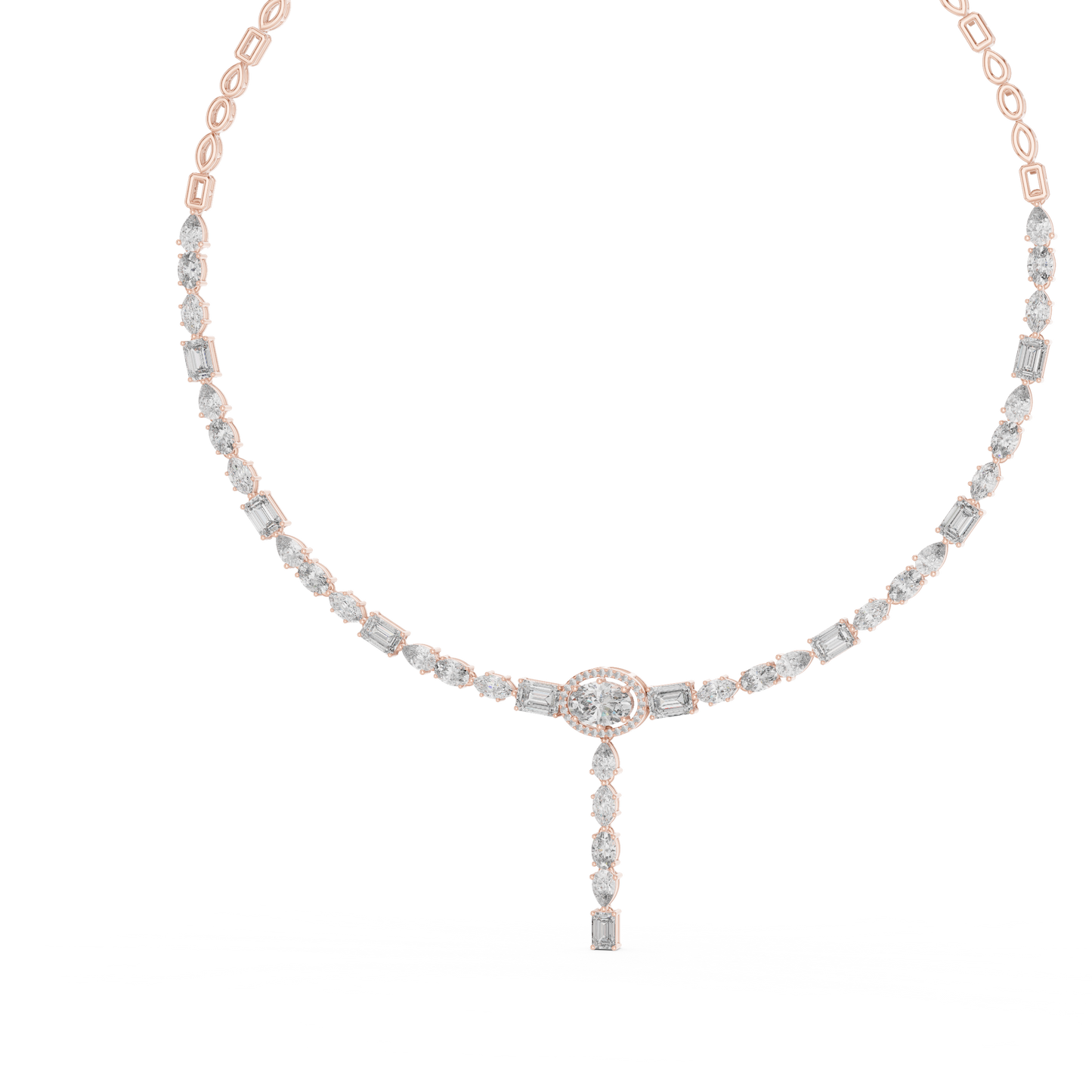14.27ctw Solid Gold Multi-Cut Diamond Tennis Y-Necklace with Oval Halo