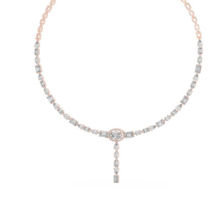 14.27ctw Solid Gold Multi-Cut Diamond Tennis Y-Necklace with Oval Halo