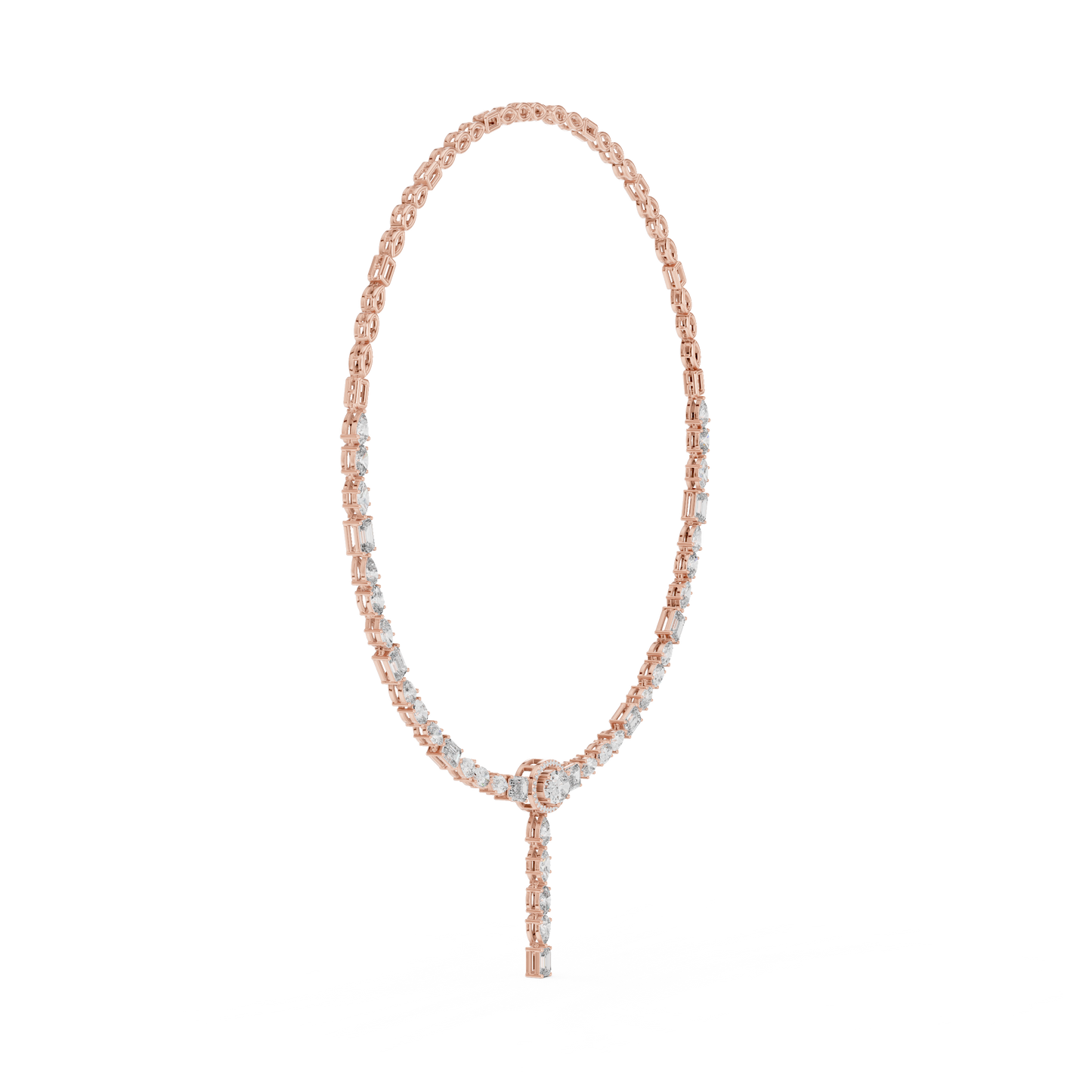 14.27ctw Solid Gold Multi-Cut Diamond Tennis Y-Necklace with Oval Halo
