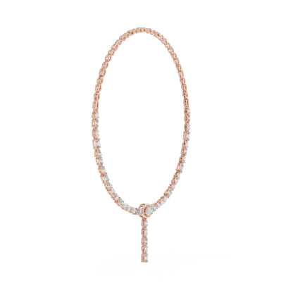 14.27ctw Solid Gold Multi-Cut Diamond Tennis Y-Necklace with Oval Halo