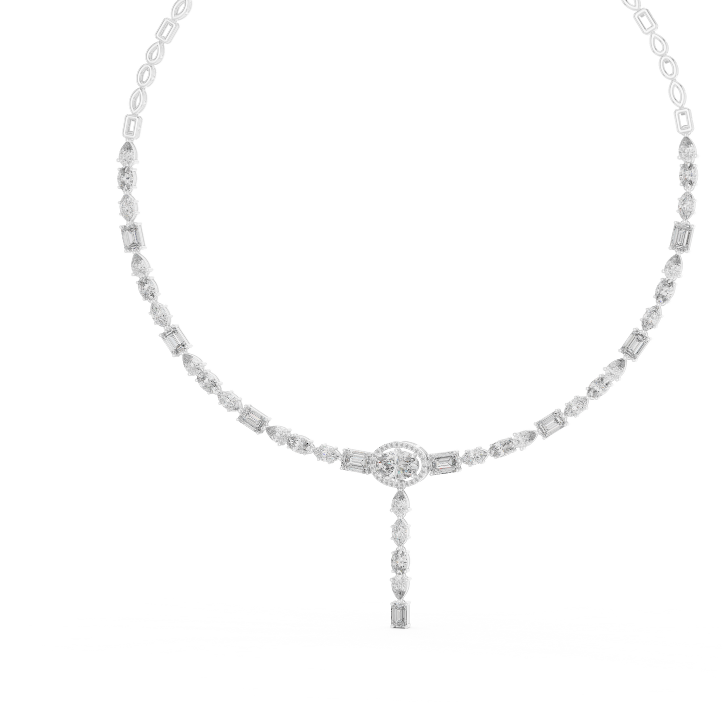 14.27ctw Solid Gold Multi-Cut Diamond Tennis Y-Necklace with Oval Halo