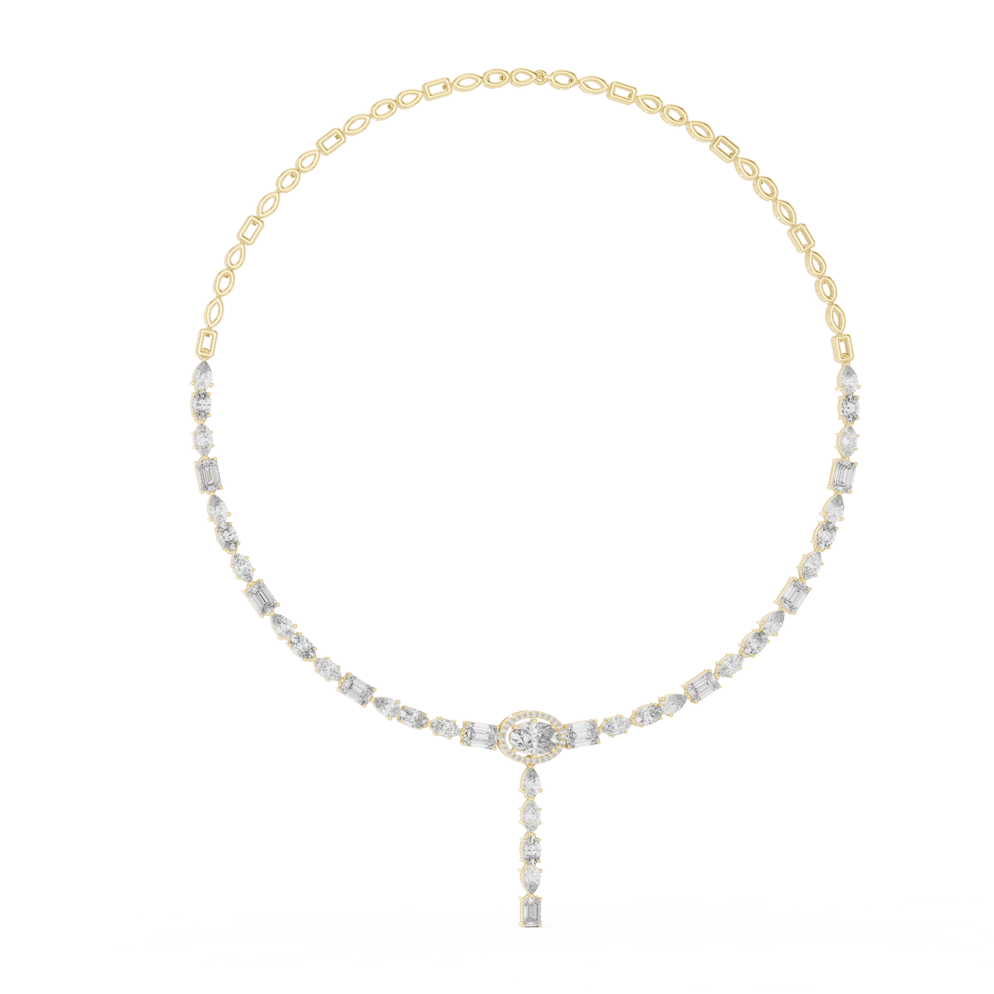 14.27ctw Solid Gold Multi-Cut Diamond Tennis Y-Necklace with Oval Halo