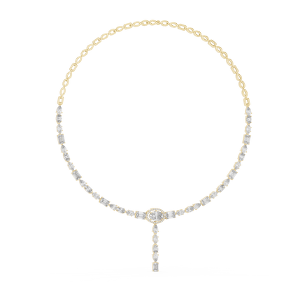 14.27ctw Solid Gold Multi-Cut Diamond Tennis Y-Necklace with Oval Halo