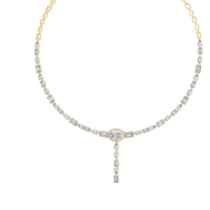 14.27ctw Solid Gold Multi-Cut Diamond Tennis Y-Necklace with Oval Halo