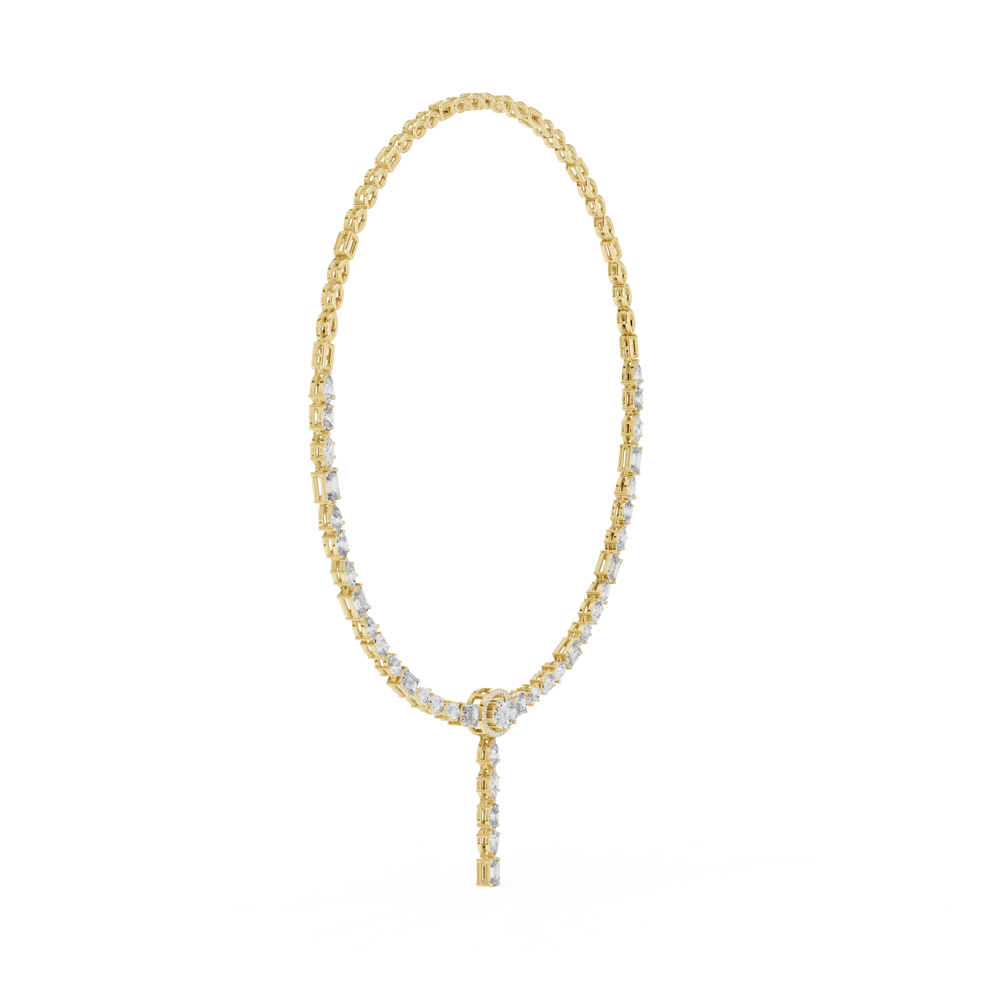 14.27ctw Solid Gold Multi-Cut Diamond Tennis Y-Necklace with Oval Halo