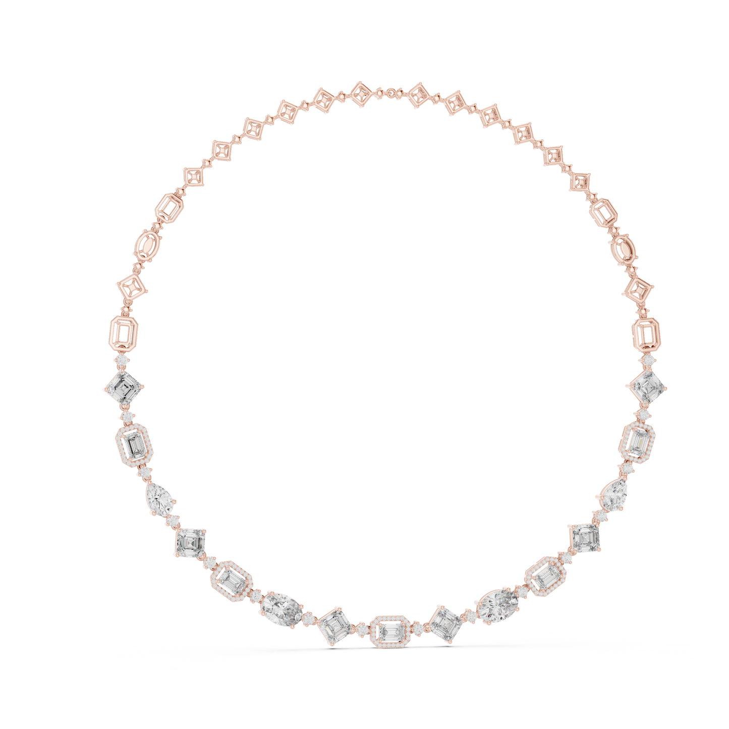 18.78ctw Solid Gold Multi-Cut Mixed Shape Diamond Tennis Collar Necklace