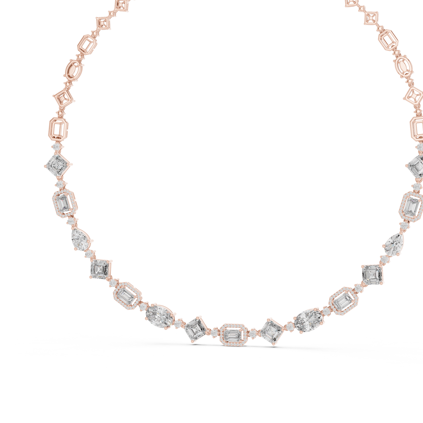 18.78ctw Solid Gold Multi-Cut Mixed Shape Diamond Tennis Collar Necklace