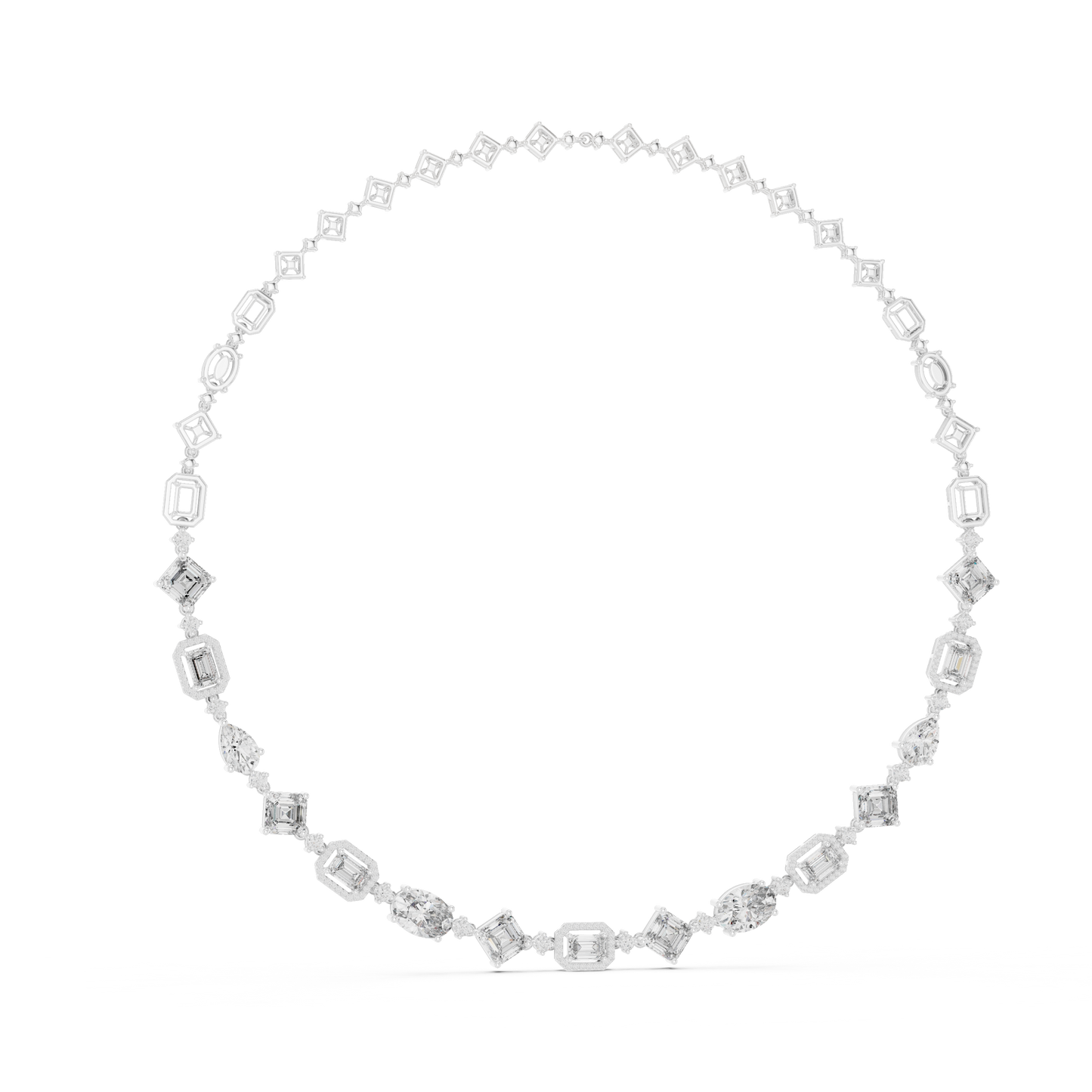 18.78ctw Solid Gold Multi-Cut Mixed Shape Diamond Tennis Collar Necklace
