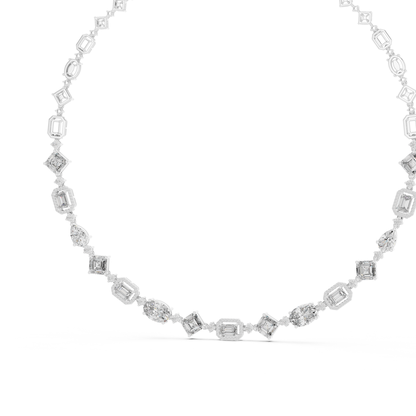 18.78ctw Solid Gold Multi-Cut Mixed Shape Diamond Tennis Collar Necklace