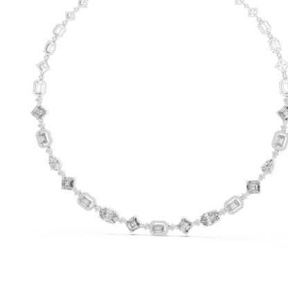 18.78ctw Solid Gold Multi-Cut Mixed Shape Diamond Tennis Collar Necklace