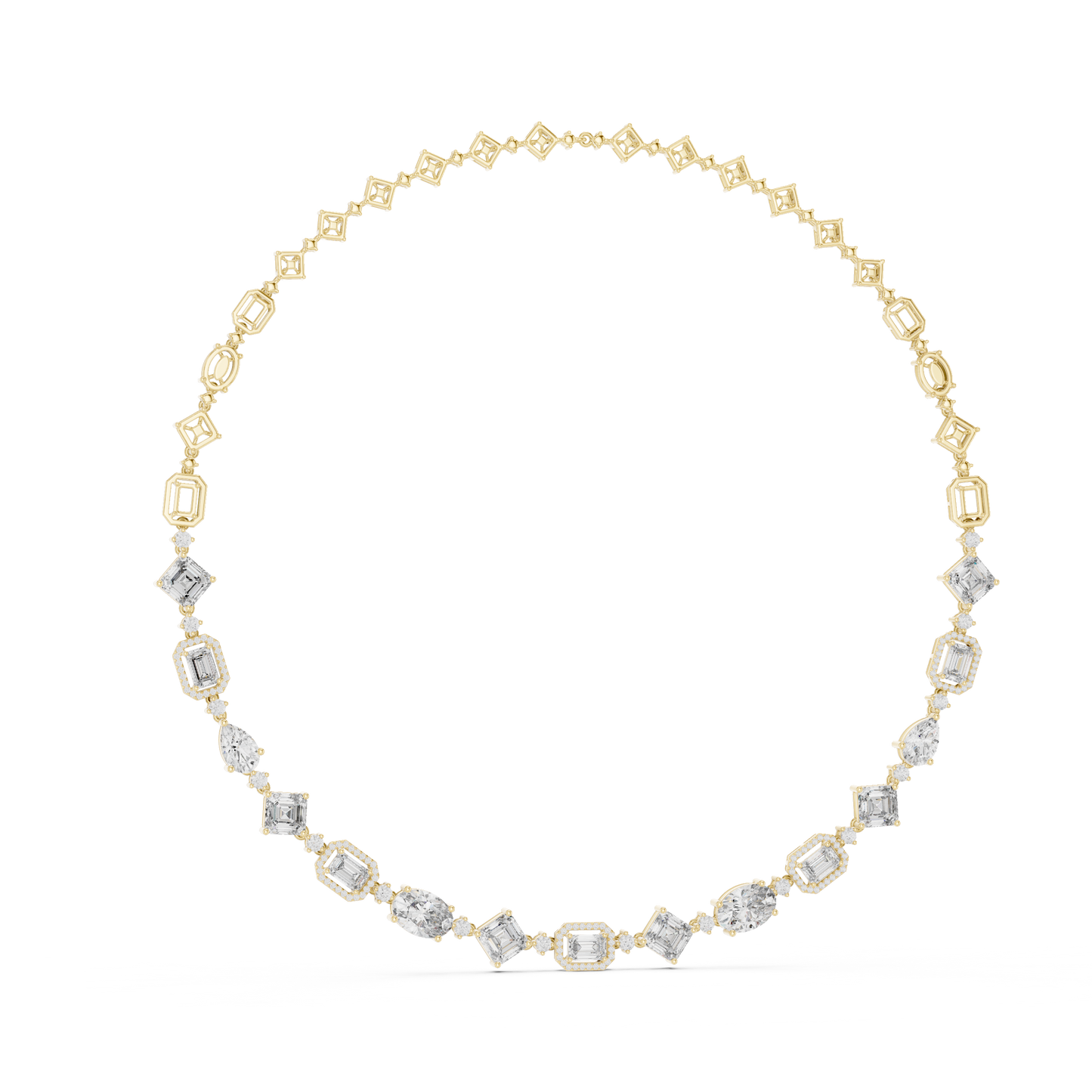 18.78ctw Solid Gold Multi-Cut Mixed Shape Diamond Tennis Collar Necklace