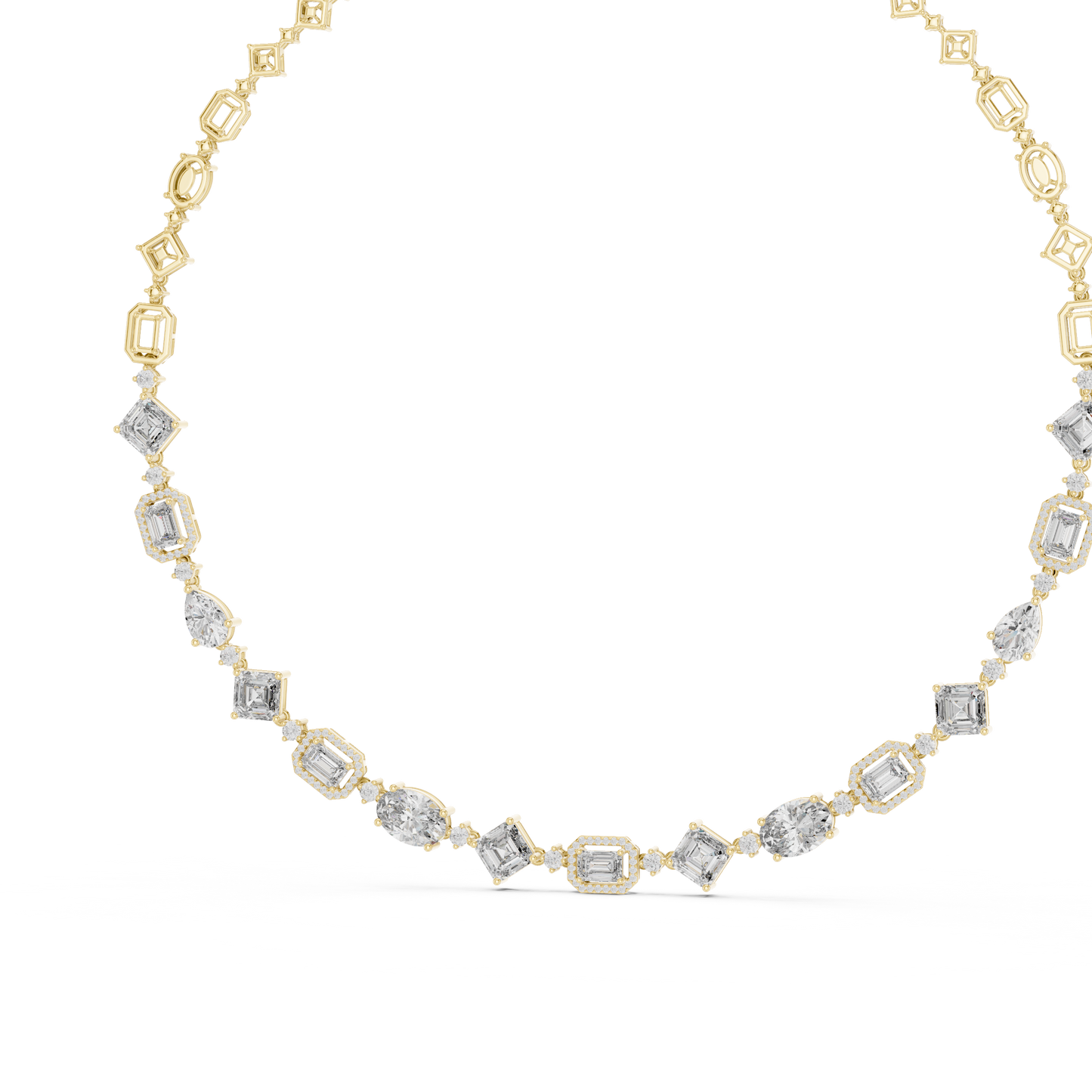 18.78ctw Solid Gold Multi-Cut Mixed Shape Diamond Tennis Collar Necklace