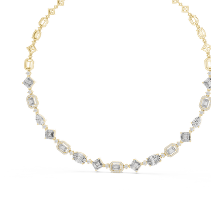 18.78ctw Solid Gold Multi-Cut Mixed Shape Diamond Tennis Collar Necklace